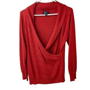 Red Metallic Sweater Faux Wrap Sparkly Festive AB Studio